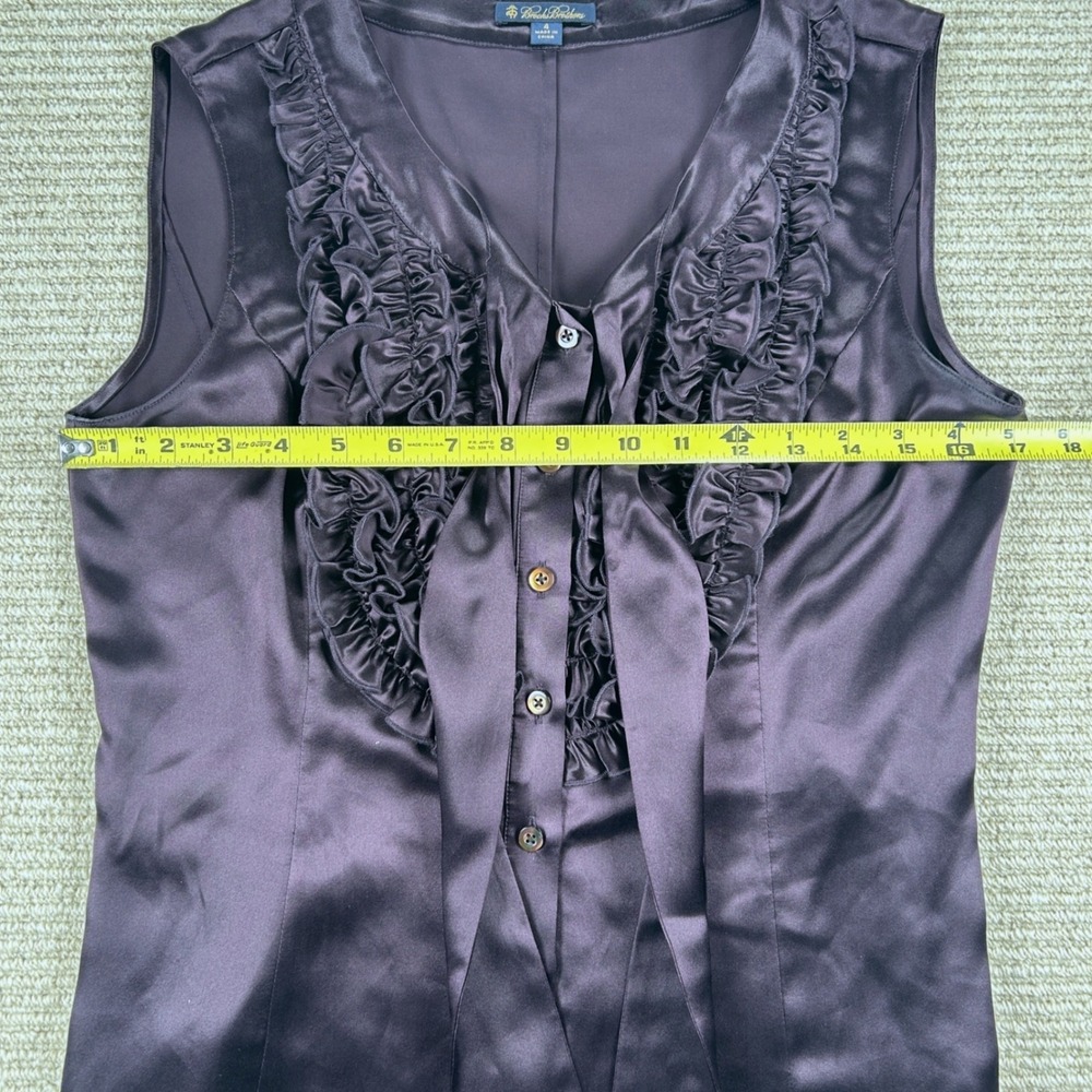 Brooks Brothers Silk Ruffle Front Tie‎ Neck Top Womens 4 Purple Sleeveless Satin - Picture 5 of 13
